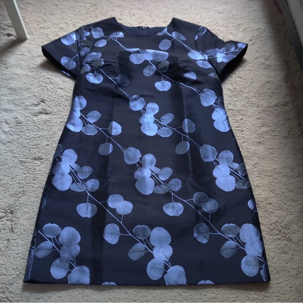 Banana Republic Navy Blue Sheath Mini Dress Jacquard Floral - Picture 2 of 5